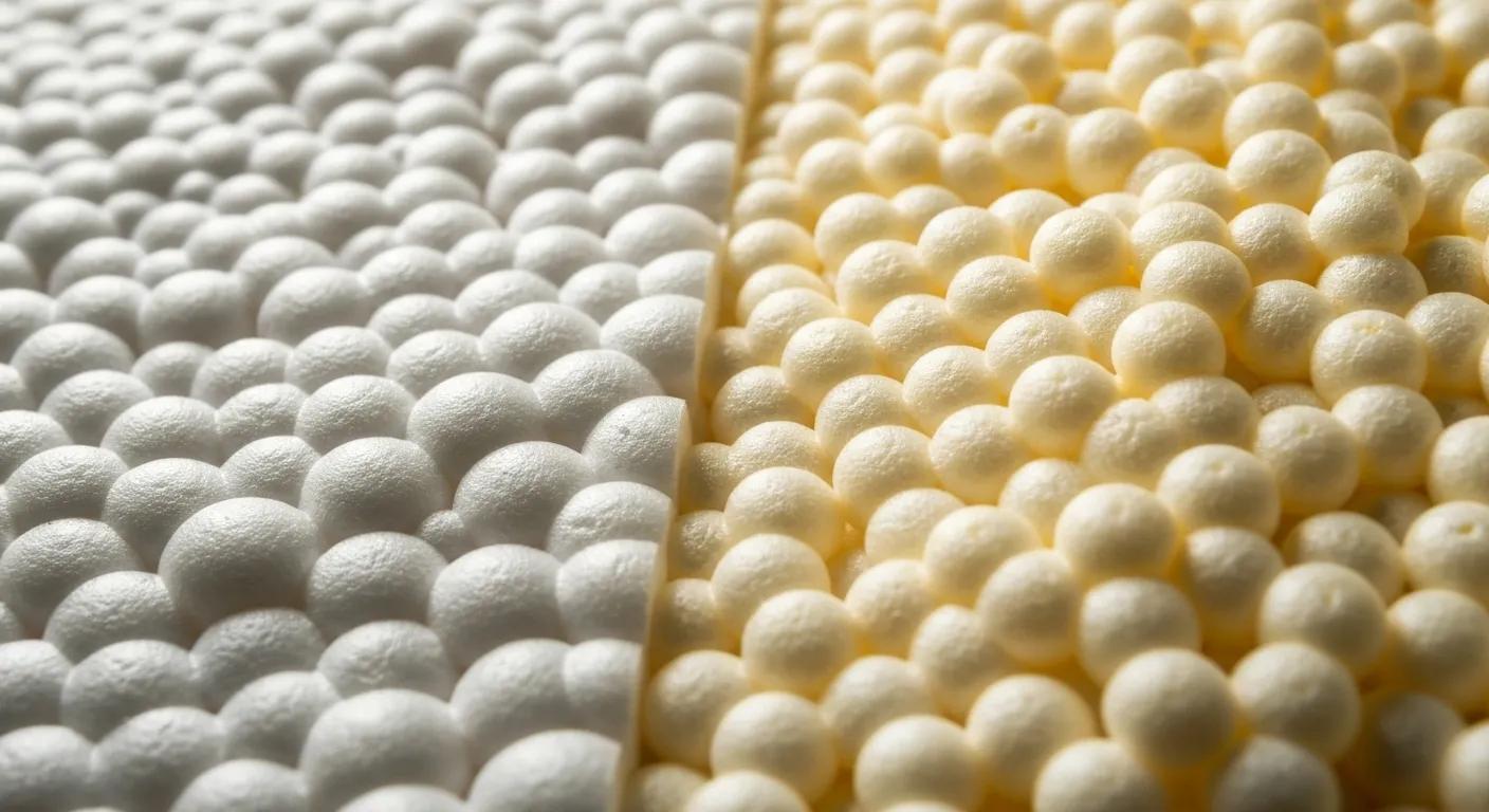 Close-up of open-cell and closed-cell spray foam insulation showcasing their acoustic properties