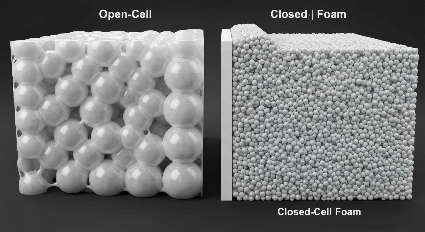 Comparison of open-cell and closed-cell spray foam insulation types, highlighting structural differences
