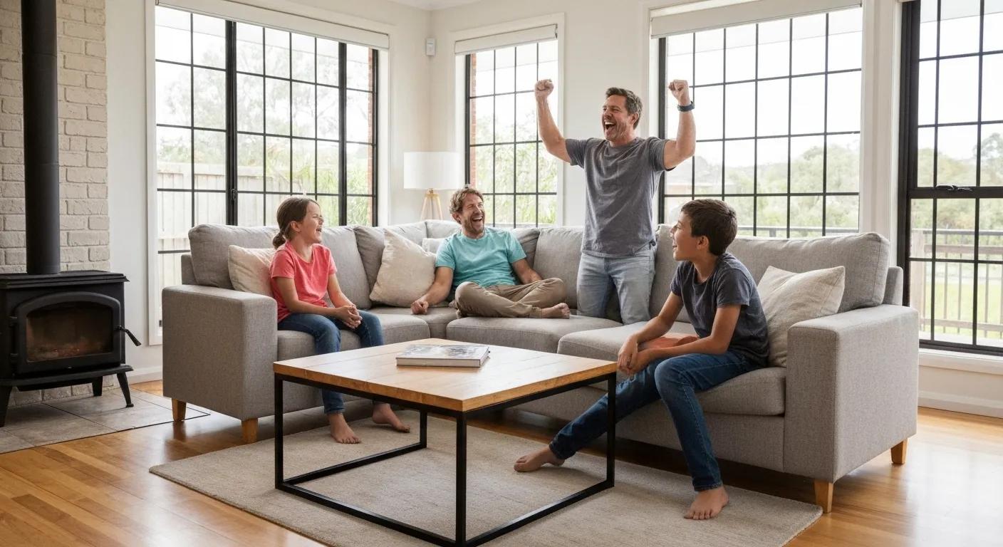 Family celebrating lower energy bills thanks to effective underfloor insulation in their Perth home