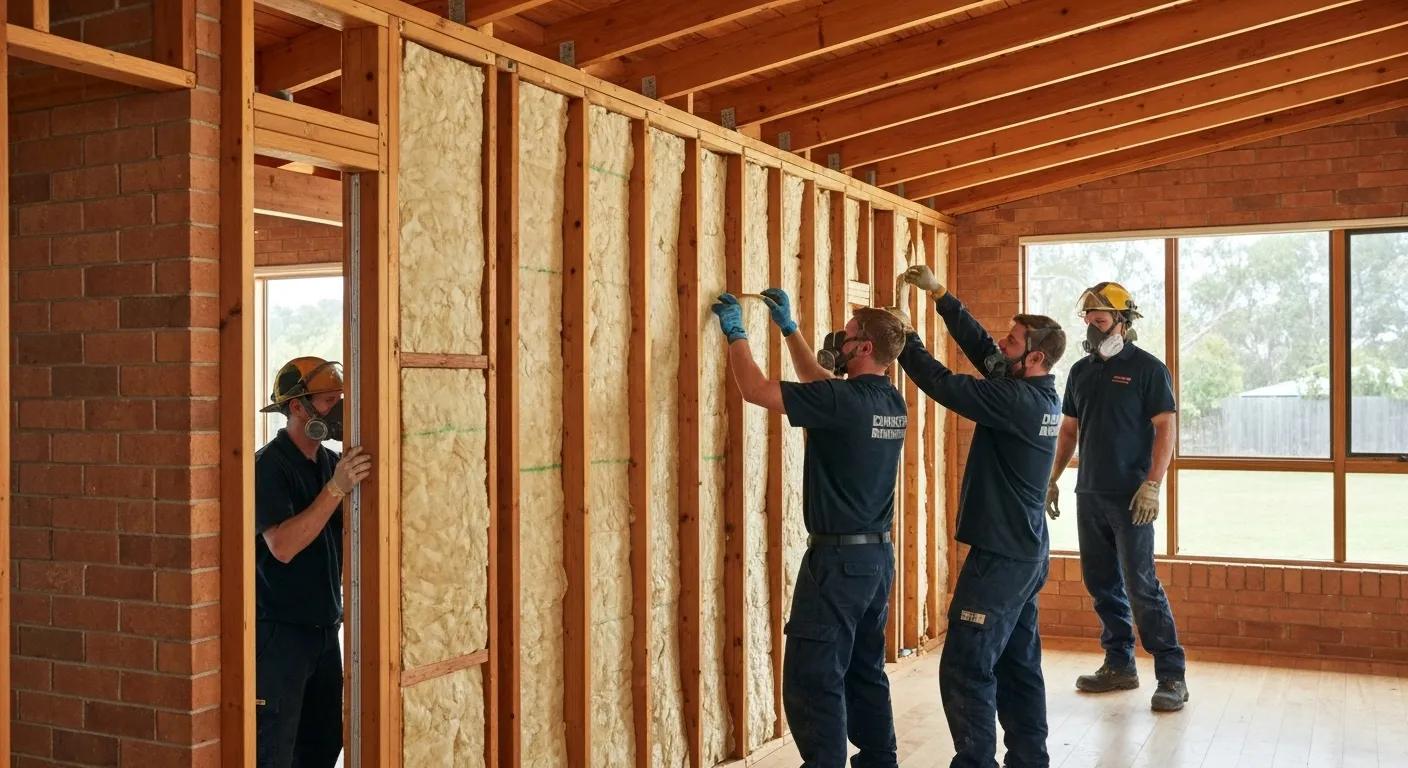 Professional team installing fire-resistant insulation in a Perth home