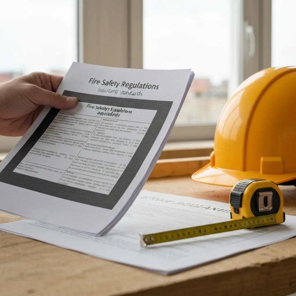 Documents detailing fire safety regulations and tools for insulation compliance